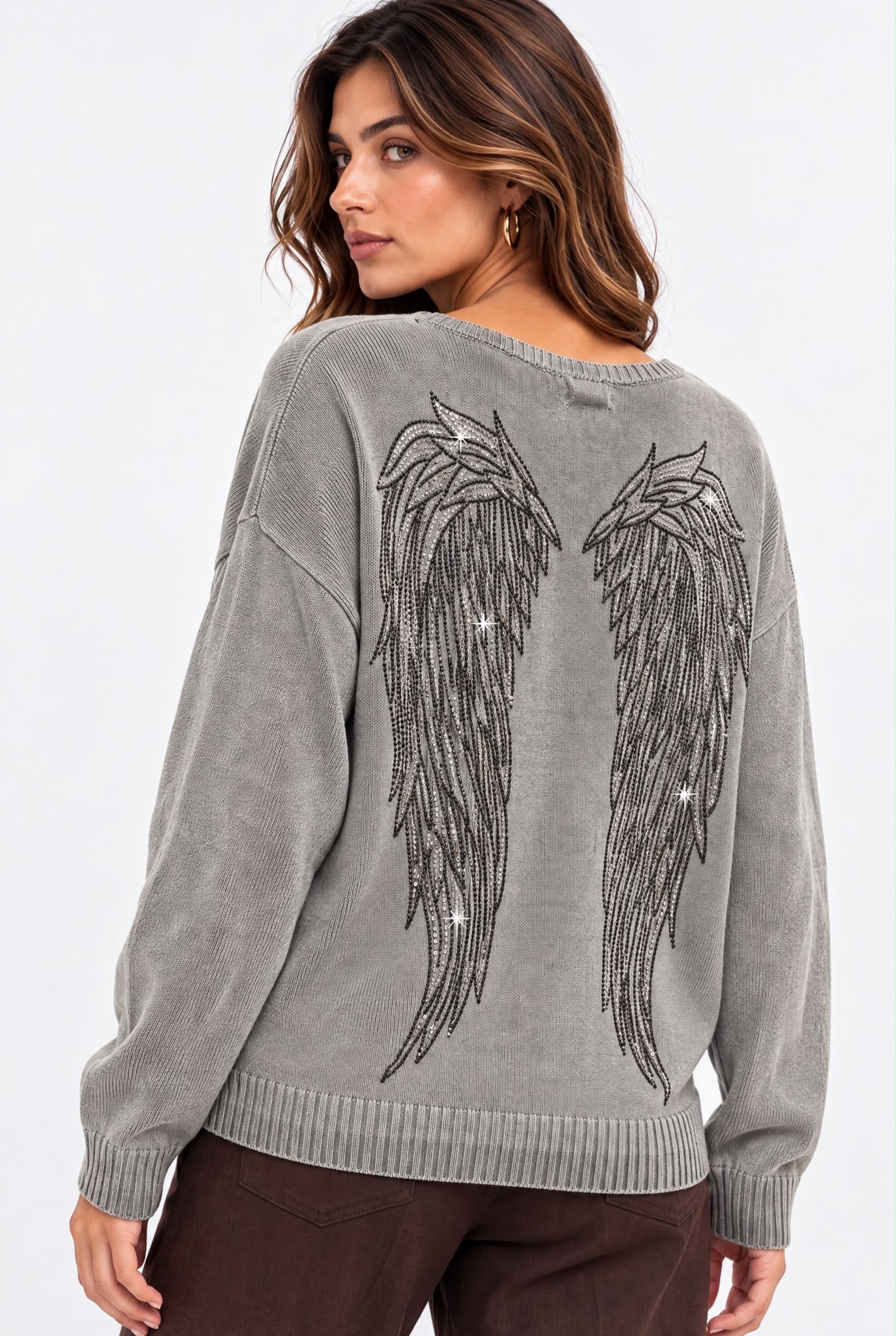 Jersey de Pico con Alas Strass